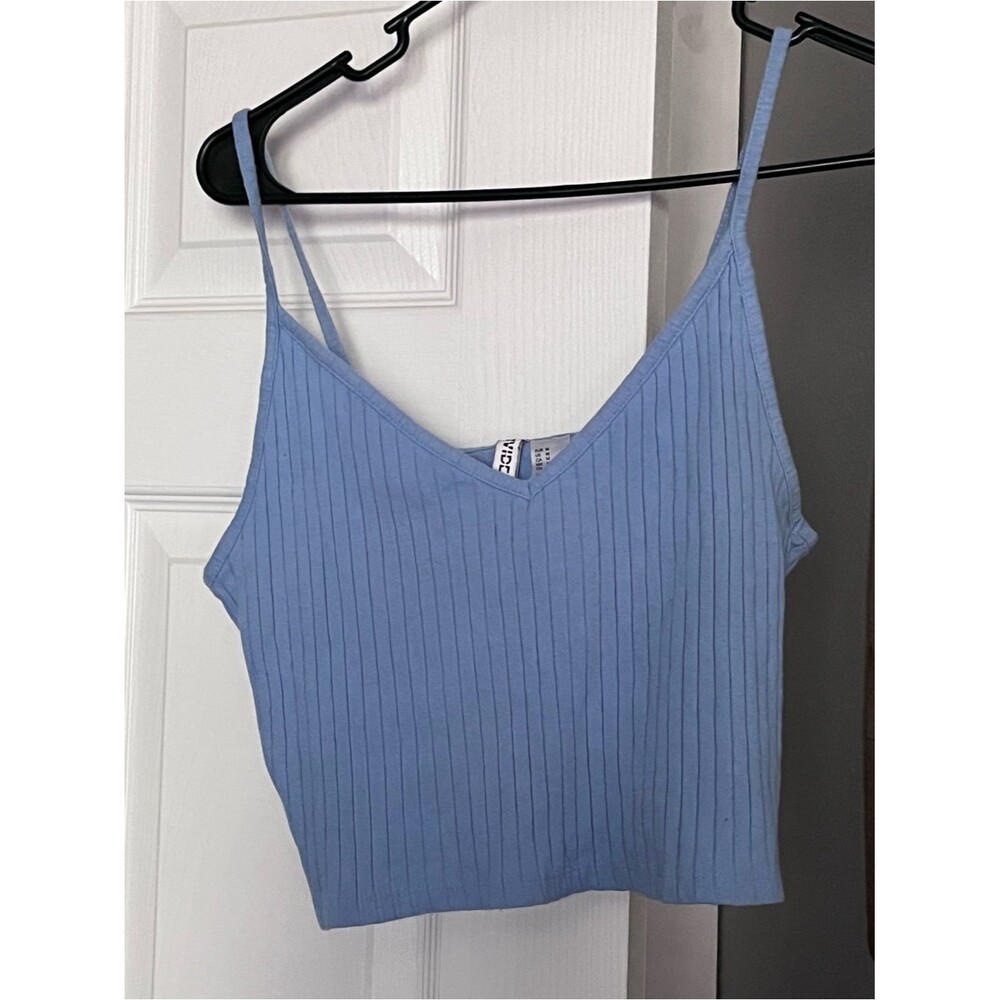 H&M Divided Ribbed Cropped Tank Top Light Blue Spaghetti Strap Size M